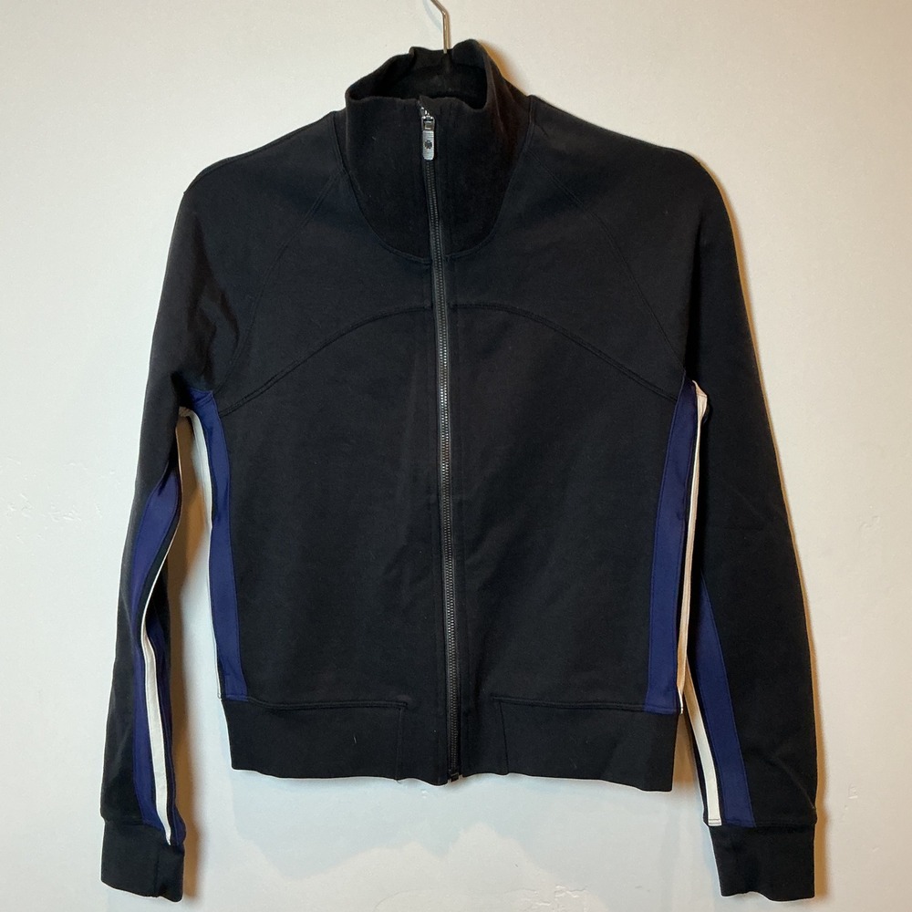 Lululemon Track Jacket Full Zip Black Purple White Stripe Slim Fit Size 4 Active